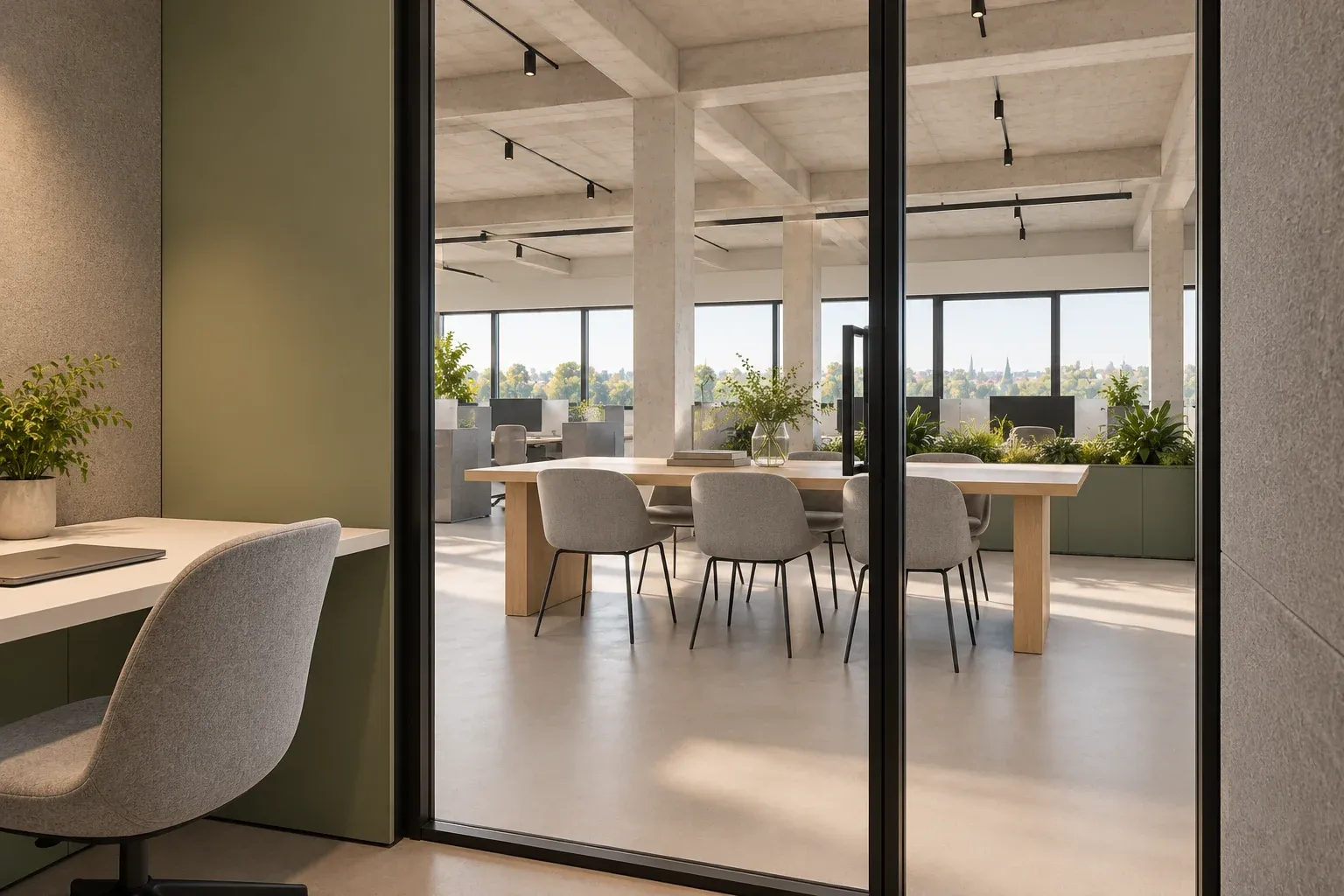 Individual working area beside the office communal zone.