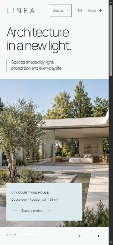 LINEA homepage adapted to a narrow mobile viewport